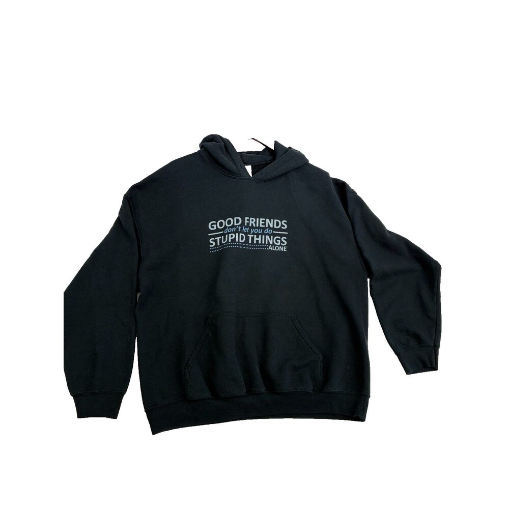 Gildan Heavy Blend Hoodie Mens XL Black Good Friends Stupid Things Graphic